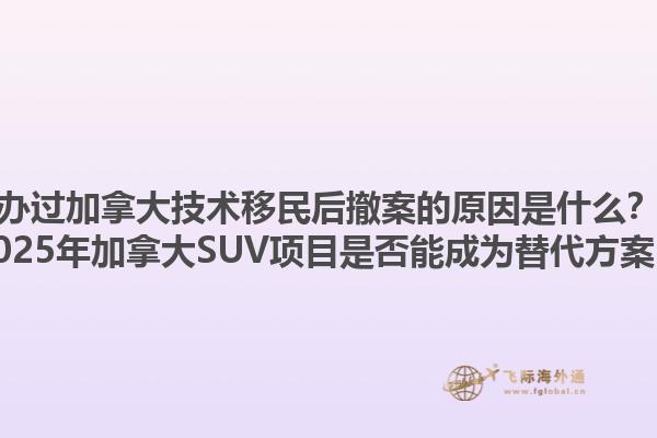 辦過加拿大技術移民后撤案的原因是什么？2025年加拿大SUV項目是否能成為替代方案？