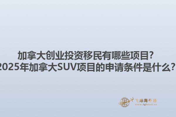 加拿大創業投資移民有哪些項目？2025年加拿大SUV項目的申請條件是什么？